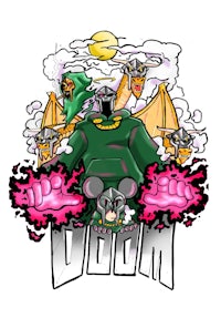 a t - shirt with the word doom on it
