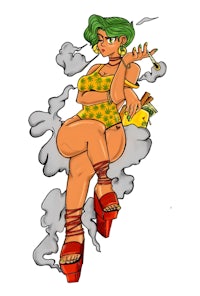a cartoon of a woman smoking a cigarette